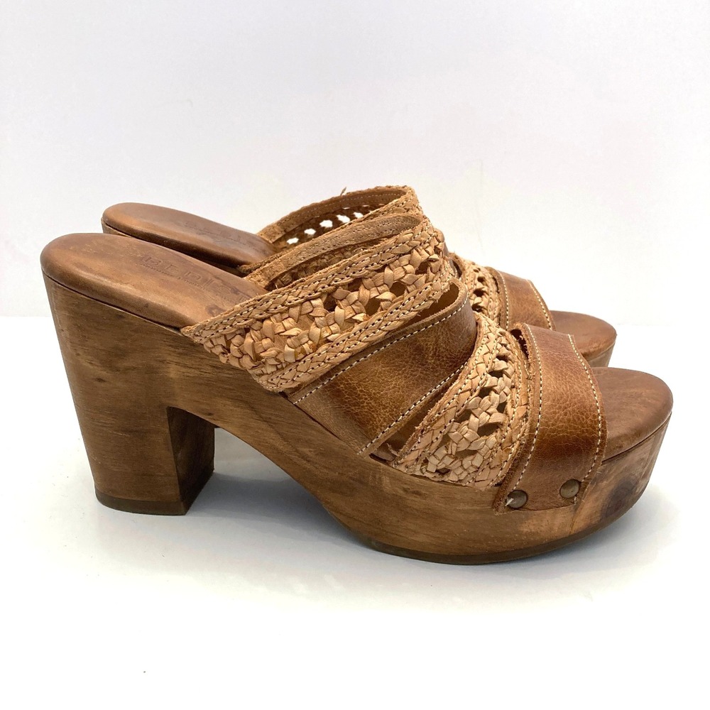 Bed Stu Crystal Platform Clog Womens 8 Brown Leather Woven Wood Heel Boho Shoe